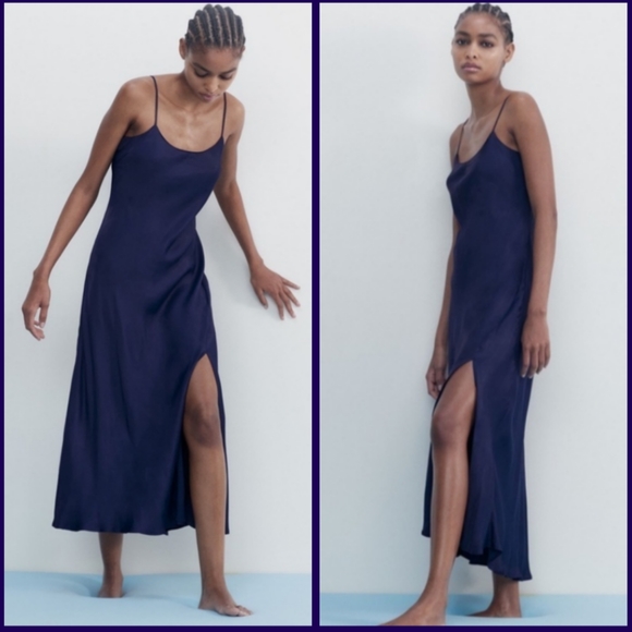 Zara Dresses & Skirts - FINAL SALE ✨ Zara Navy Blue Satin Slip Dress
